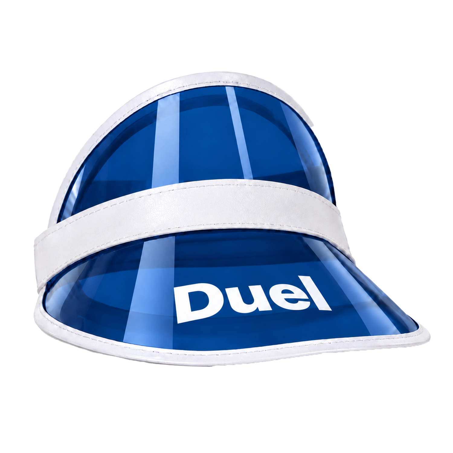 Blue transparent poker visor with white trim and Duel logo